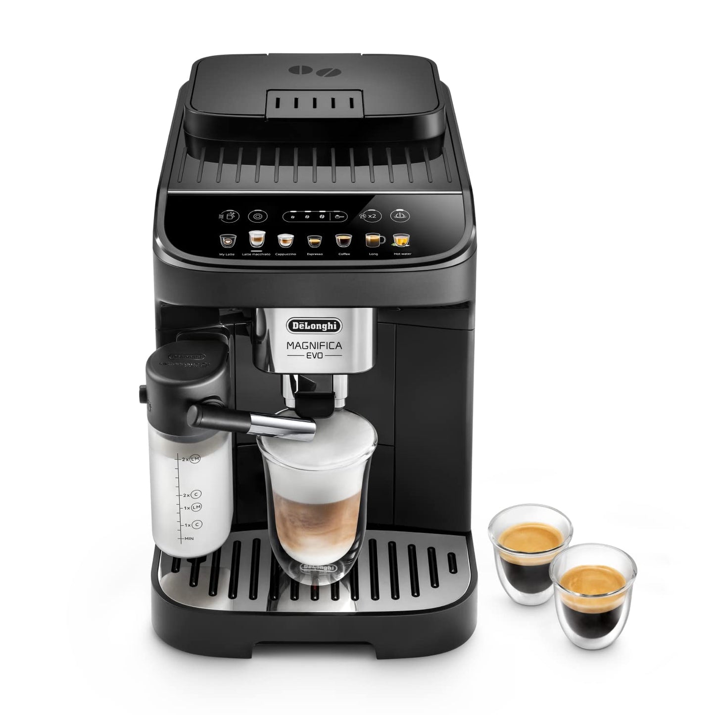 De'Longhi Magnifica Evo Next ECAM312.80.TB – Kaffeevollautomat mit 2,4'' TFT Farbdisplay & LatteCrema Milchsystem, 7 Direktwahltasten (Cappuccino, Espresso, Latte Macchiato), 2-Tassen-Funktion, Titan