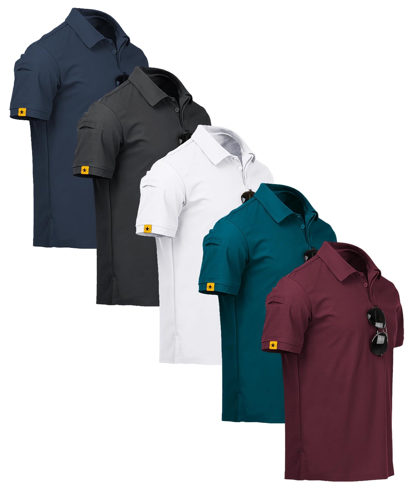 ZITY Pack of 5 Polo Shirts Men's Short Sleeve Quick-Drying Breathable T-Shirt Men Summer Polo Shirt Sports Shirt Regular Fit Golf Polo Shirts for Men