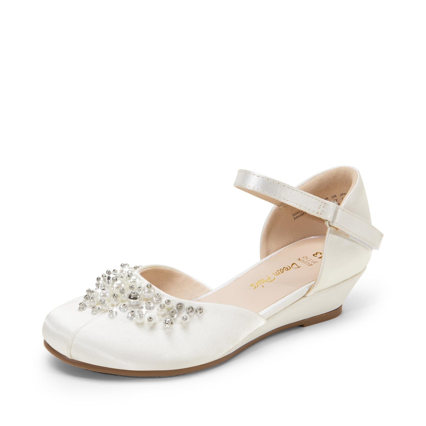 DREAM PAIRS Mädchen Prinzessin Schuhe Schulschuhe Flache Schuhe Kleiderschuhe Absätze niedrige Keilpumps mit Perlen und Strasssteinen