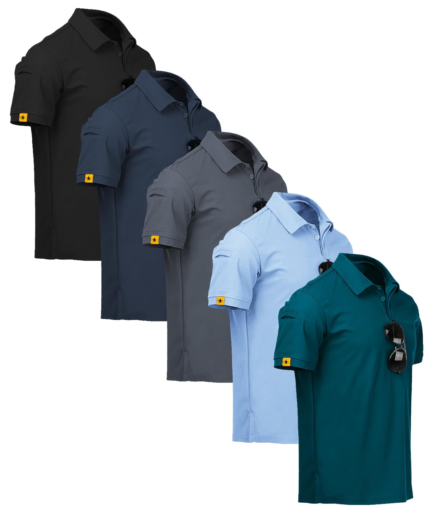ZITY Pack of 5 Polo Shirts Men's Short Sleeve Quick-Drying Breathable T-Shirt Men Summer Polo Shirt Sports Shirt Regular Fit Golf Polo Shirts for Men
