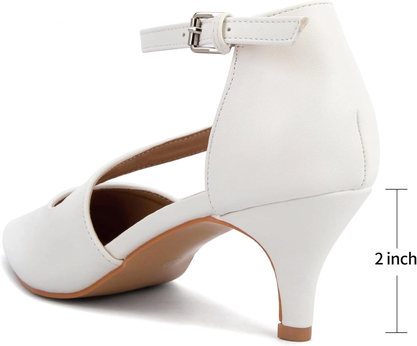Greatonu Women's Pointed Toe Court Shoes with Ankle Strap and Kitten Heel