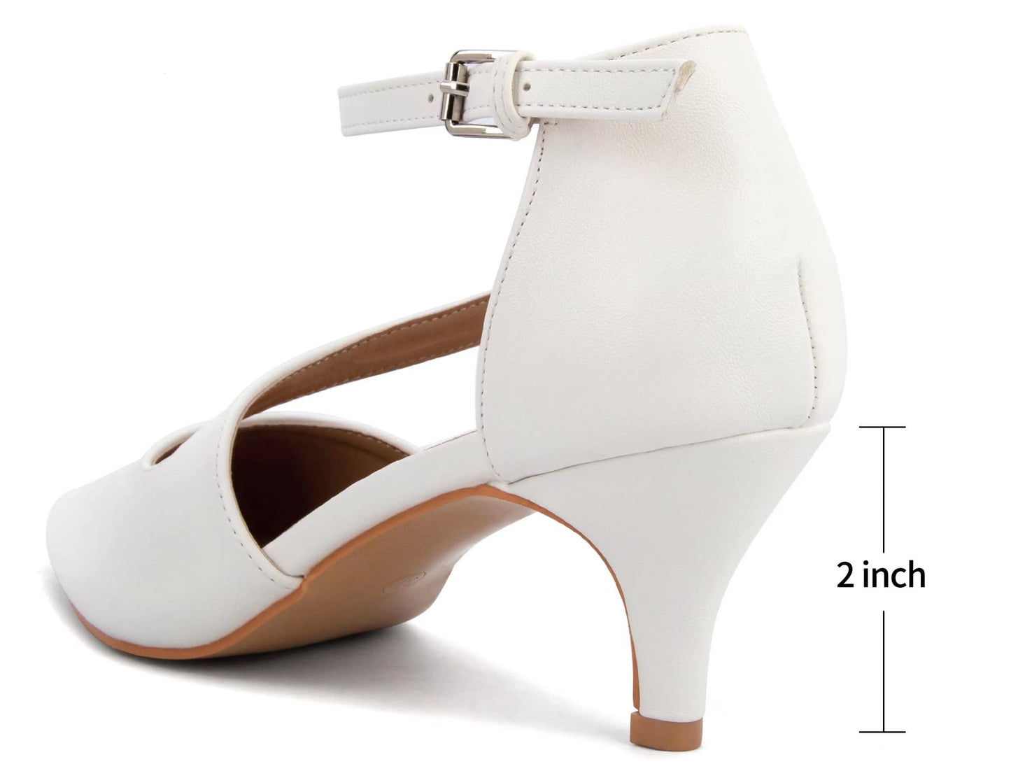 Greatonu Women's Pointed Toe Court Shoes with Ankle Strap and Kitten Heel