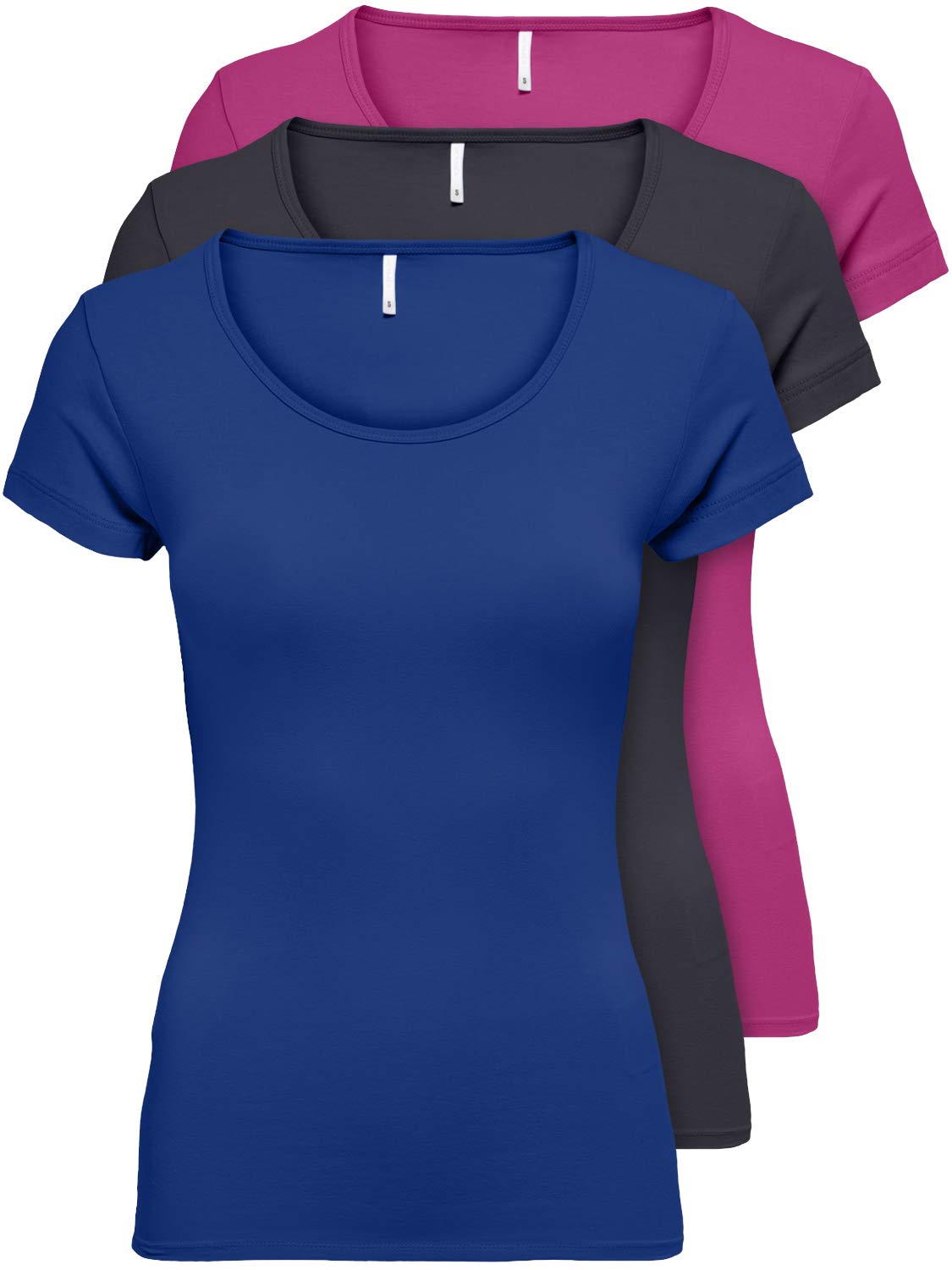 ONLY 3er Pack Damen T-Shirt schwarz oder weiß Kurzarm lang Basic Sommer T-Shirts XS S M L XL 15209153