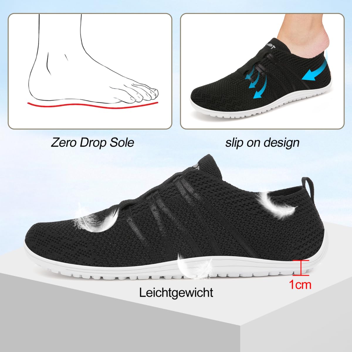 Merdoo Barfußschuhe Damen Herren Bequeme Barfuss Schuhe Damen Slip On Sneakers Weich Sportschuhe Leicht Turnschuhe rutschfest Hausschuhe Atmungsaktiv Barfussschuhe Sommerschuhe Unisex 37-45EU