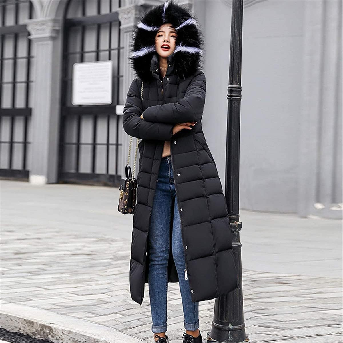 Onsoyours Women's Winter Jacket, Long Down Jacket, Quilted Jacket, Winter Coat, Parka Jacket, Outerwear, Women's Winter Warm Down Coat with Fur Collar
