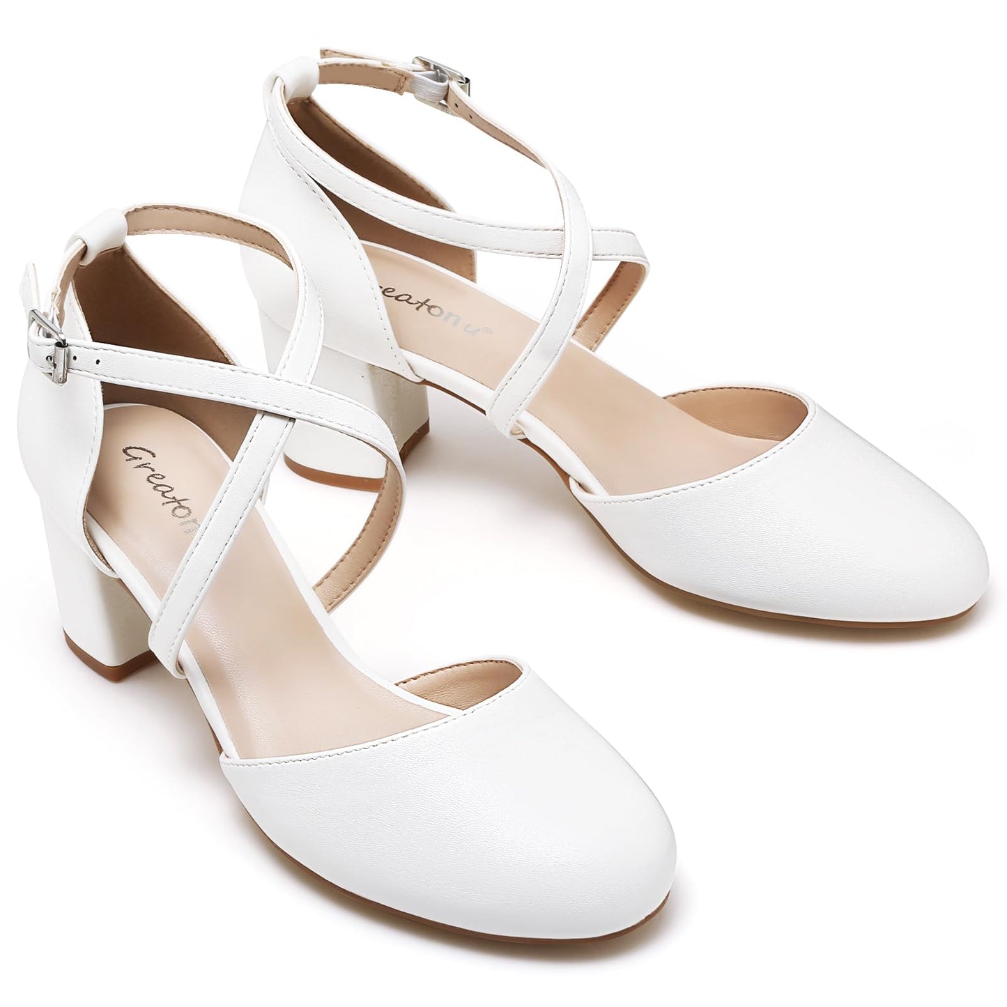Greatonu Damen Pumps Riemchenpumps Spangenpumps Sandale mit Kreuz Knöchelriemen Blockabsatz Geschlossener Spitze Glitzer Pumps - Perfekt für Hochzeiten und Partys