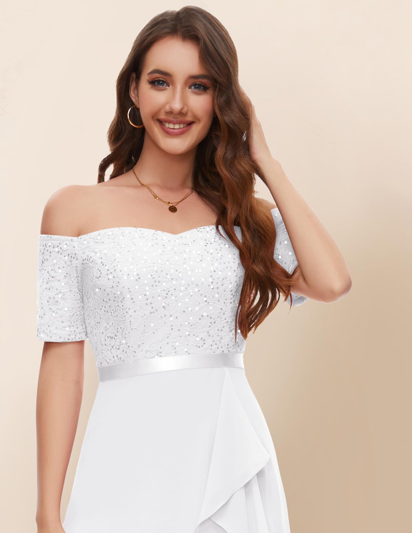 Berylove Abendkleid Damen Lang Glitzer Kleid Cocktailkleid Elegant für Hochzeit Off Shoulder Kleid Ballkleid