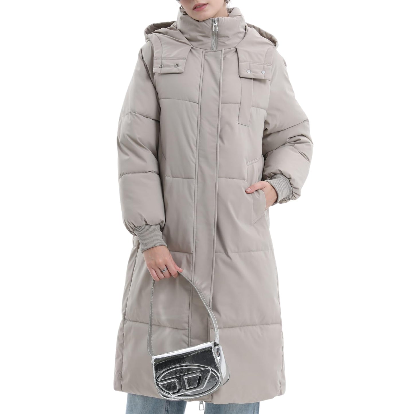 PUFFIT Women's Winter Coat with Hood Warm Waterproof Long Jacket Quilted Coat Female
