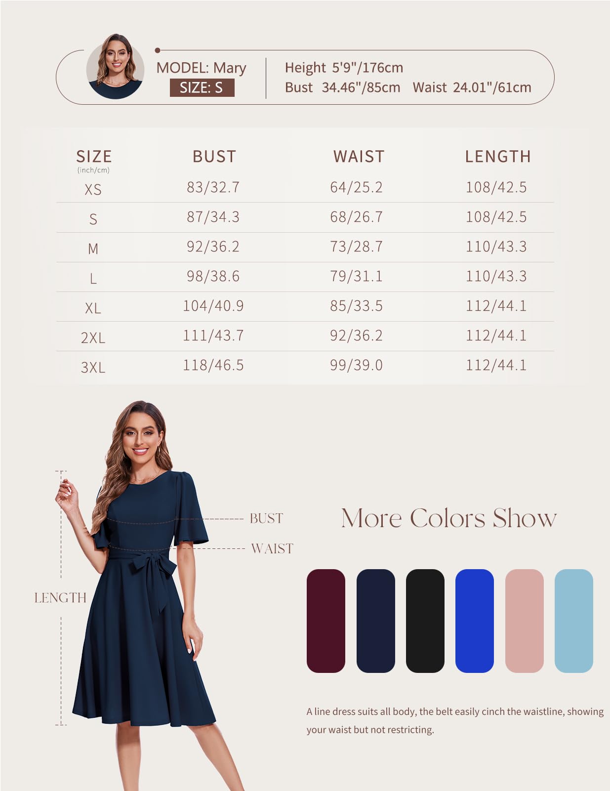 Bbonlinedress Cocktailkleid Damen Kurzarm midilang festlichs Kleid mit Gürtel Abendkleider elegant für Hochzeit Partykleider