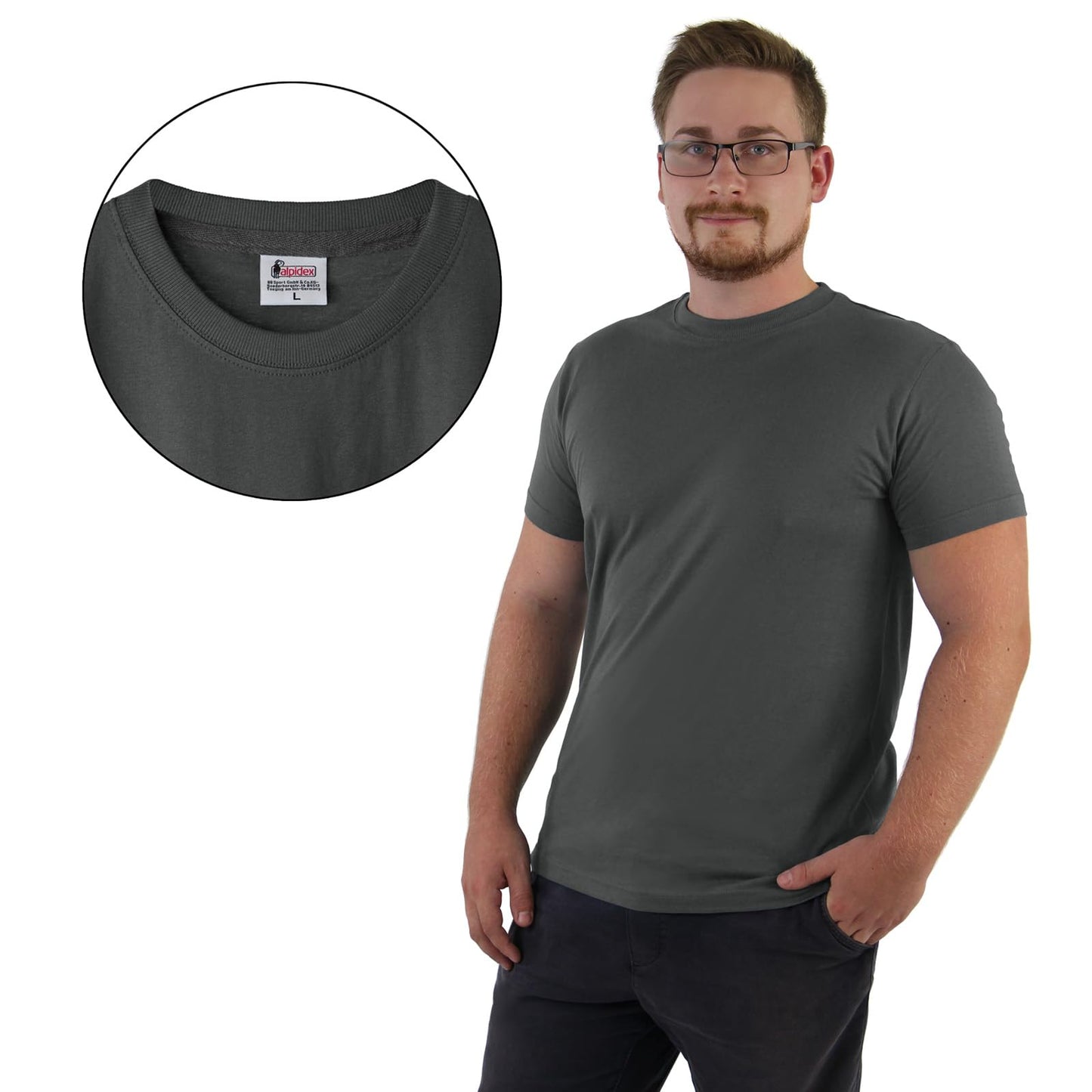 ALPIDEX Herren T-Shirts 5er Set Rundhals einfarbig S M L XL XXL 3XL 4XL 5XL