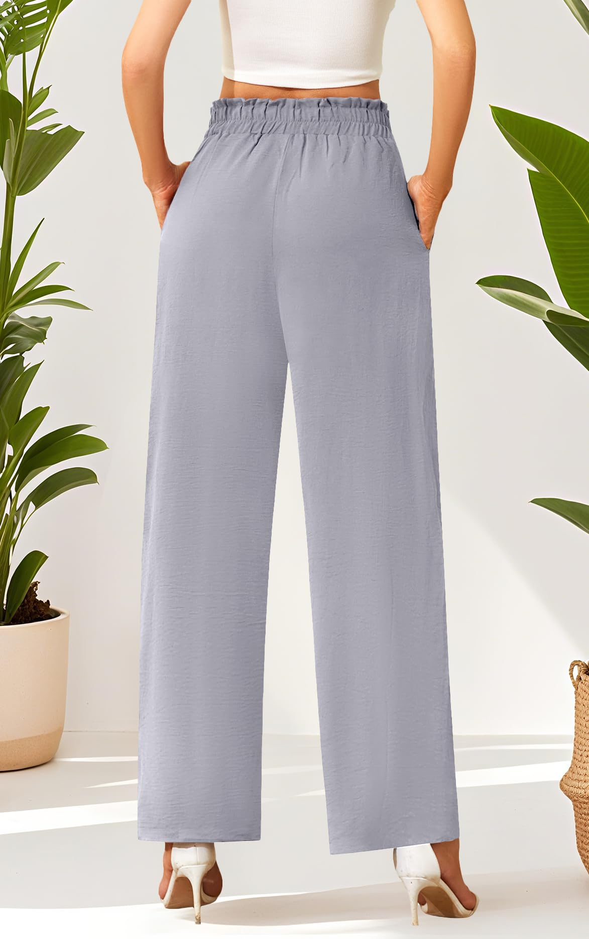 Actcat Damen Hose mit weitem Bein Leicht und Elegant Elastischer Bund Sommerhose mit Taschen für Legere Arbeit Geeignet
