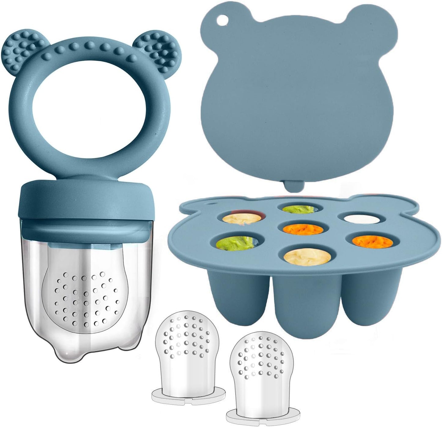 WeSweet Fruchtsauger Baby | Silikon Futterspender für Babynahrung und Gefriertablett für Babynahrung, Milch-Eis am Stiel, zur Linderung des Zahnens von Babys, Schnuller zum Selbstfüttern (Bear Sand)