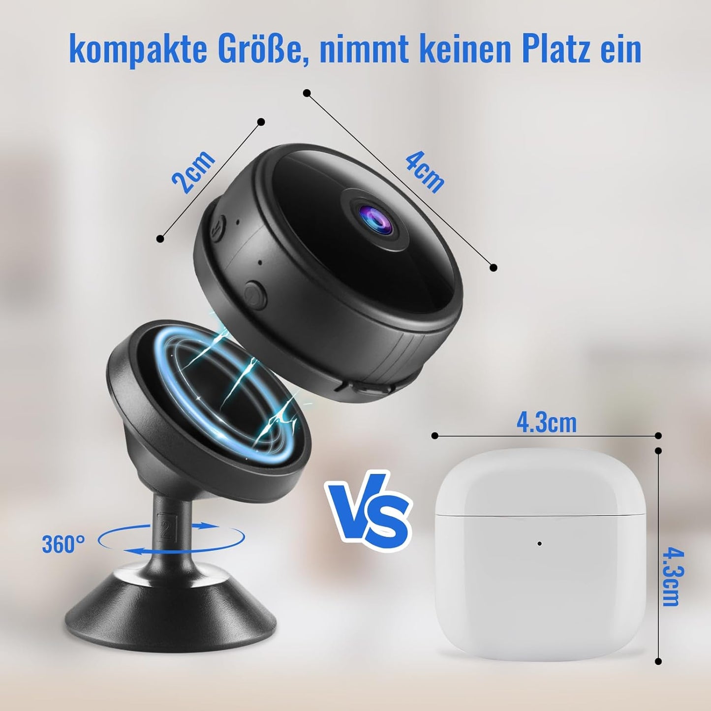 Mini-Kamera 1080P FHD Überwachungskamera innen WLAN Live Übertragung Handy APP WiFi Camera Indoor mit Akku Kleine Kompakte Sicherheitskamera mit Nachtsicht Bewegungsmelder für Baby Alten Haustier