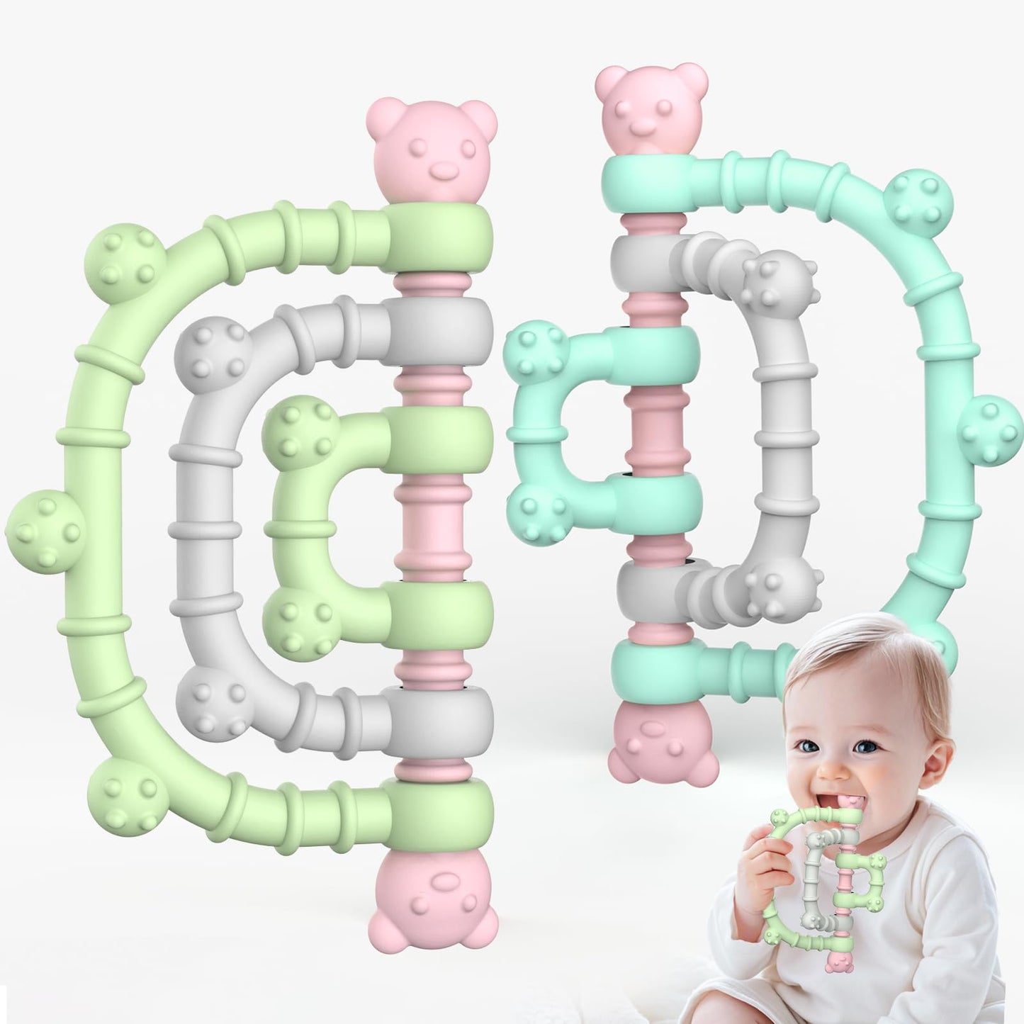 Zahnen Beißringe Spielzeug für Babys 0-6-12 Monate Geschenke, Fernbedienung Baby Zahnungshilfe für 3 6 9 Monate Kleinkind Autismus, Lebensmittelqualität Silikon Badespielzeug, Schwarz
