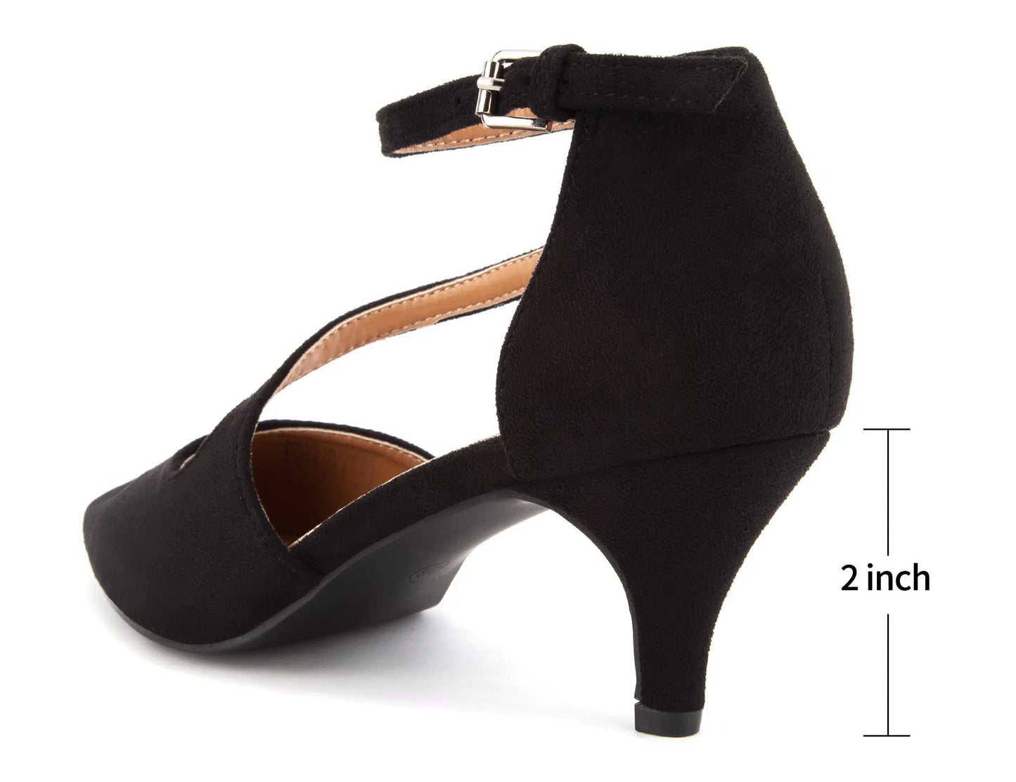 Greatonu Women's Pointed Toe Court Shoes with Ankle Strap and Kitten Heel
