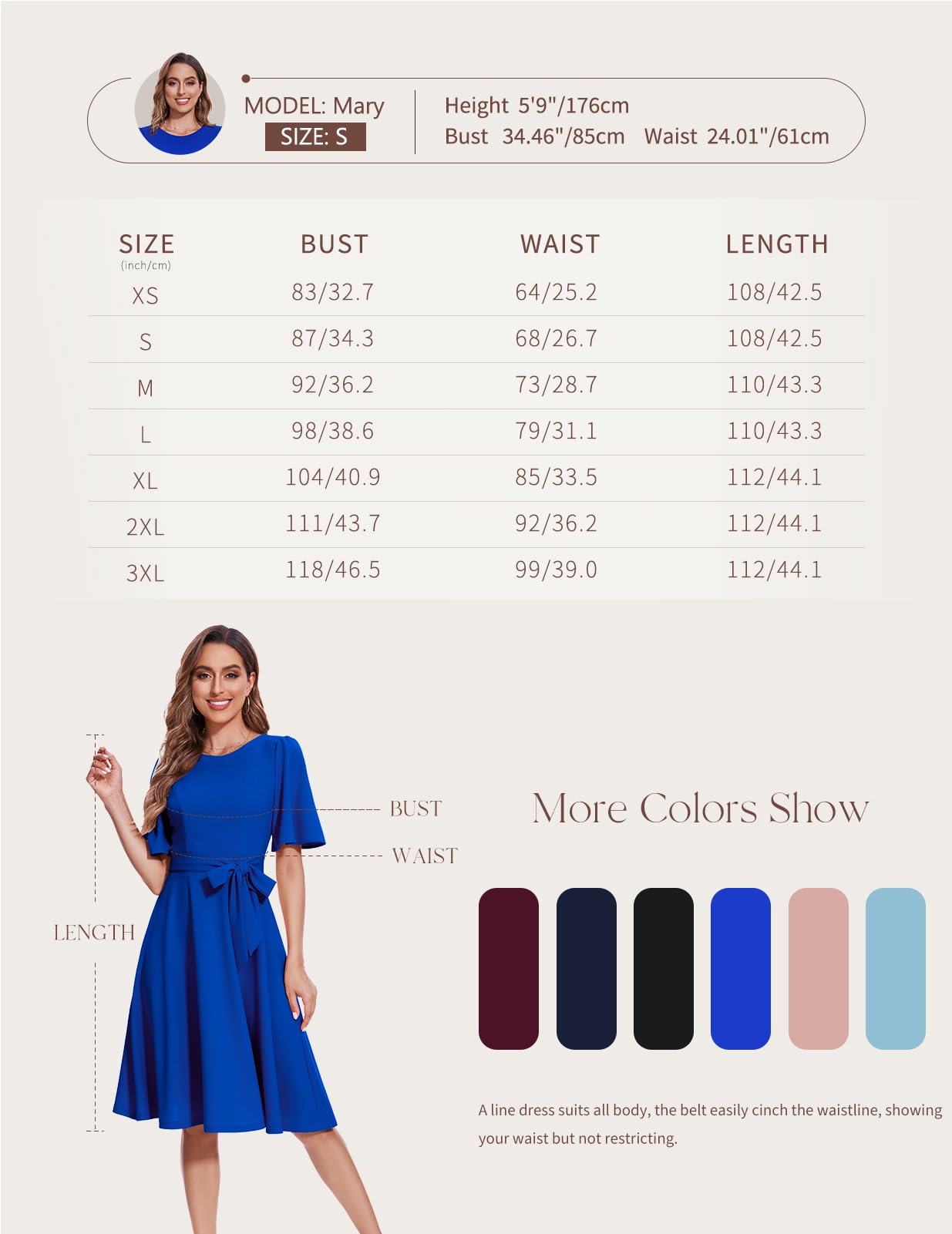 Bbonlinedress Cocktailkleid Damen Kurzarm midilang festlichs Kleid mit Gürtel Abendkleider elegant für Hochzeit Partykleider