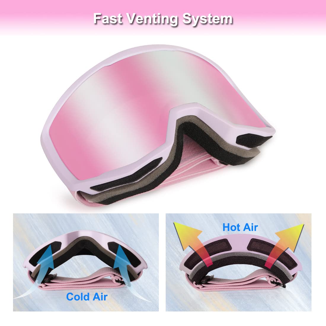 EXP Vision Unisex Ski Goggles, OTG for Men and Women, Snowboard Goggles, Snow Goggles, 100% UV Protection Ski Goggles for Glasses Wearers, Anti-Fog Snowboard Goggles, Ski Goggles
