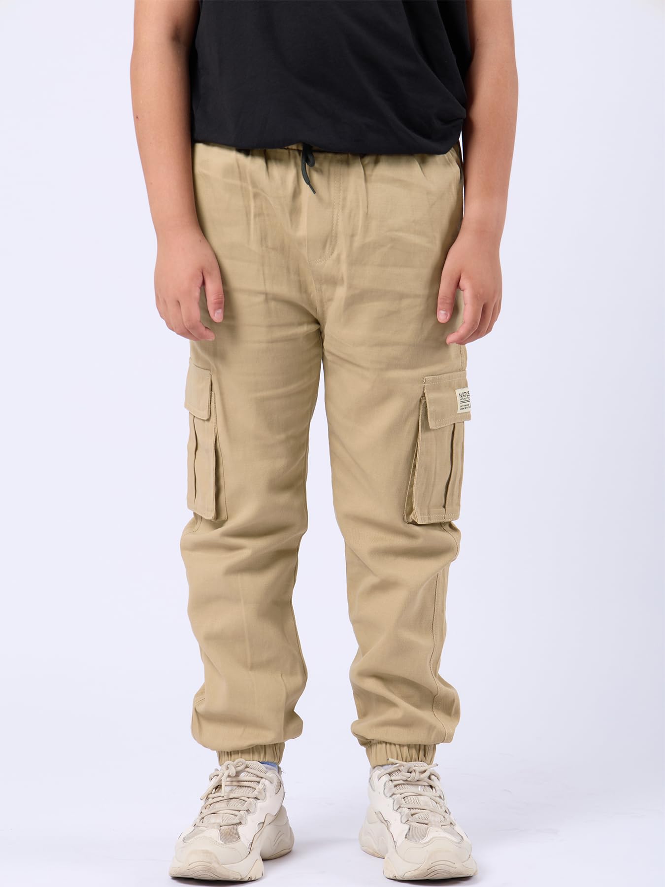 NATUST Jungen Cargohose Kinder Freizeithose mit Elastischem Bund