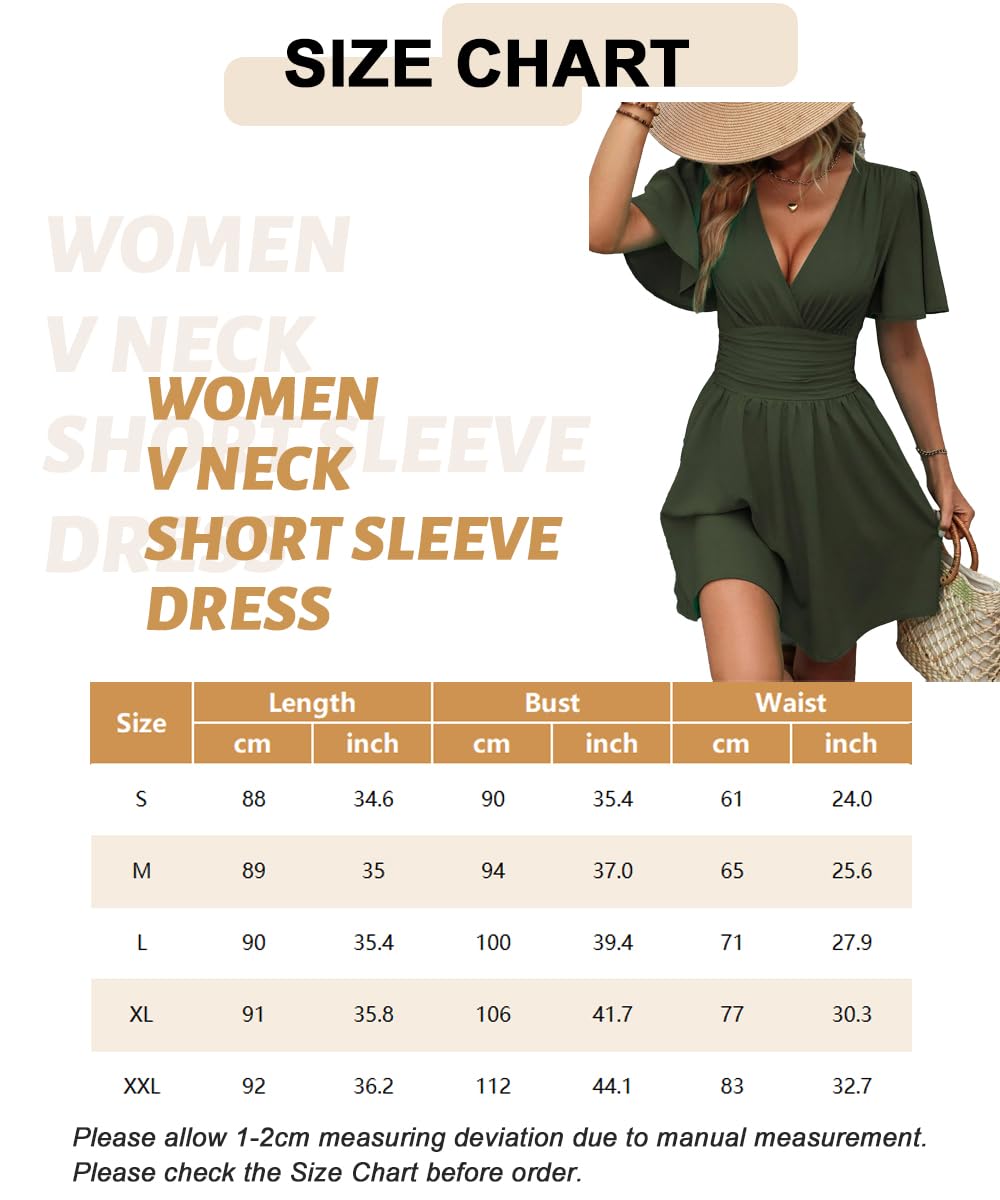 LIAMERHE Damen Elegant Kleid Langarm/Kurze Ärmel V-Ausschnitt Casual Kleider A-Linie Blumenmuster Minikleid Freizeitkleider Sommer Herbst Winter Laternenärmeln Kleid Partykleid
