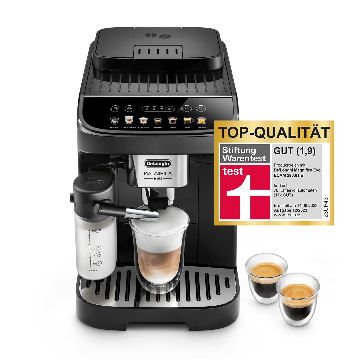 De'Longhi Magnifica Evo Next ECAM312.80.TB – Kaffeevollautomat mit 2,4'' TFT Farbdisplay & LatteCrema Milchsystem, 7 Direktwahltasten (Cappuccino, Espresso, Latte Macchiato), 2-Tassen-Funktion, Titan