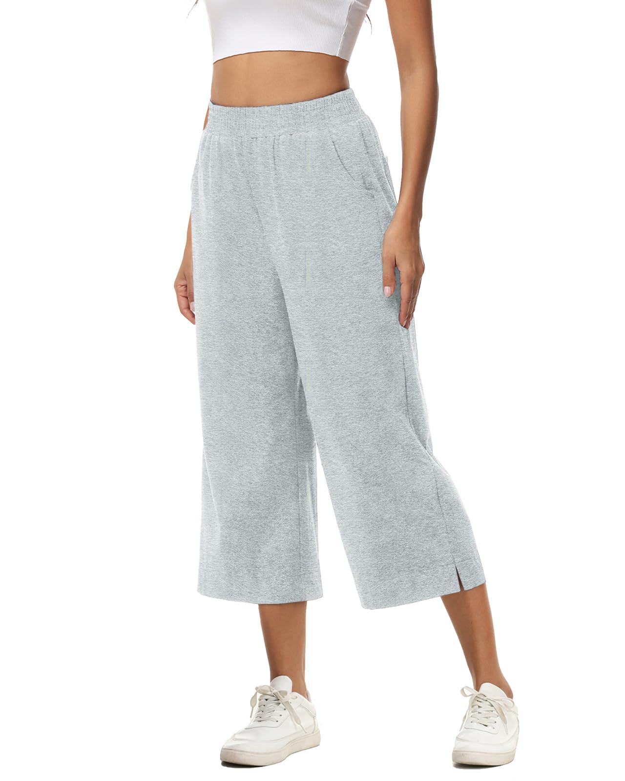 Damen 3/4 Culotte Hose leicht Sommerhose aus Baumwolle Jogginghose mit Taschen