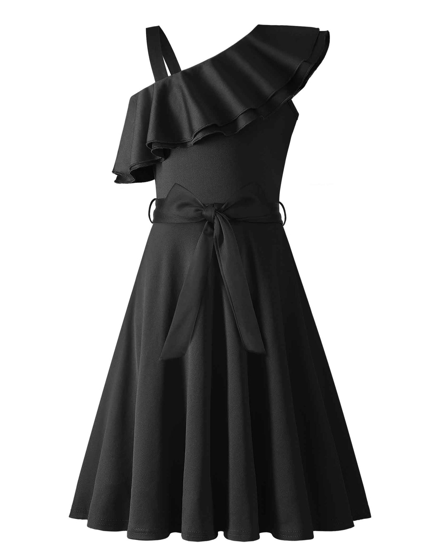 Arshiner Mädchen Kleider Eine-Schulter Kinderkleider Sommer Festliches Kleid Rüschenkragen Elegant Partykleider Swingkleid mit Gürtel ärmelloses Kleid für Mädchen 5-13 Jahre
