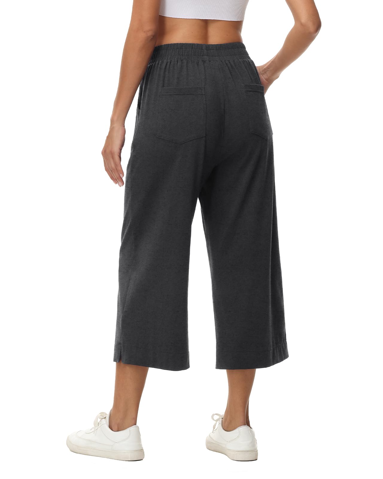 Damen 3/4 Culotte Hose leicht Sommerhose aus Baumwolle Jogginghose mit Taschen