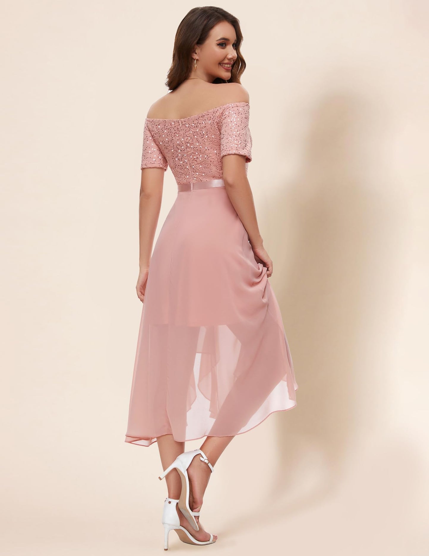 Berylove Abendkleid Damen Lang Glitzer Kleid Cocktailkleid Elegant für Hochzeit Off Shoulder Kleid Ballkleid