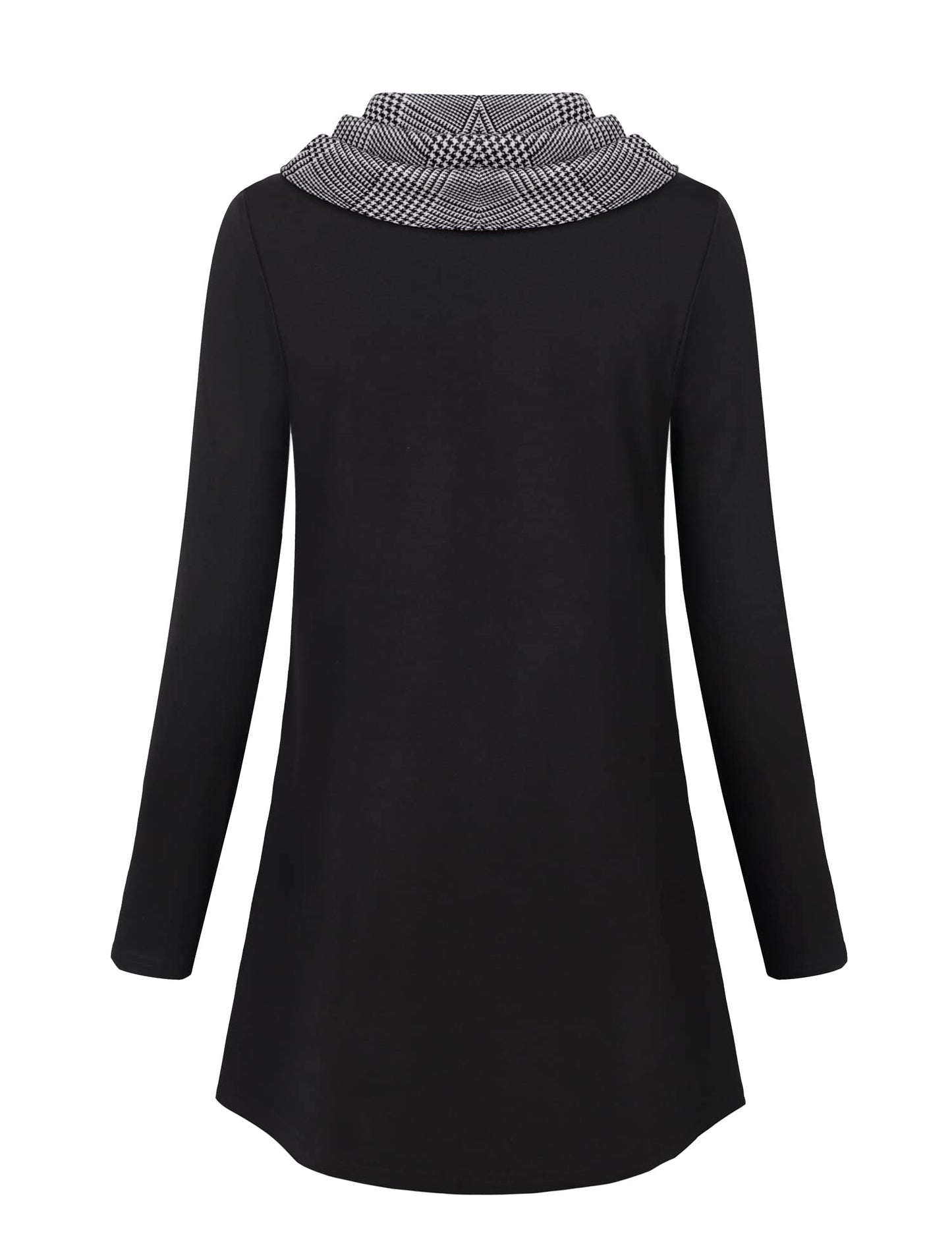 Gaharu Damen Tunika Langarm Elegant Pullover Lang Sweatshirt Schalkragen Patchwork Pulli