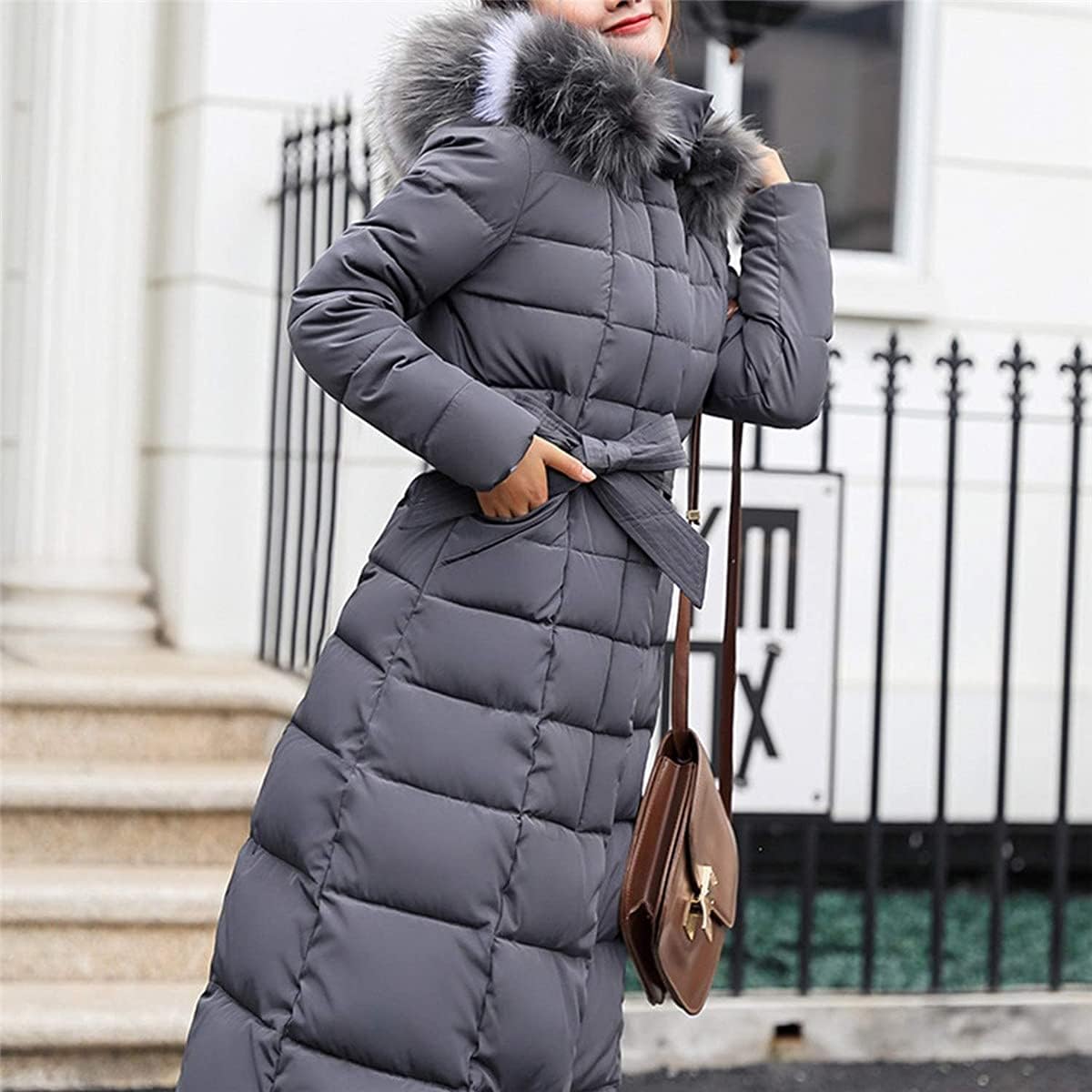 Onsoyours Women's Winter Jacket, Long Down Jacket, Quilted Jacket, Winter Coat, Parka Jacket, Outerwear, Women's Winter Warm Down Coat with Fur Collar