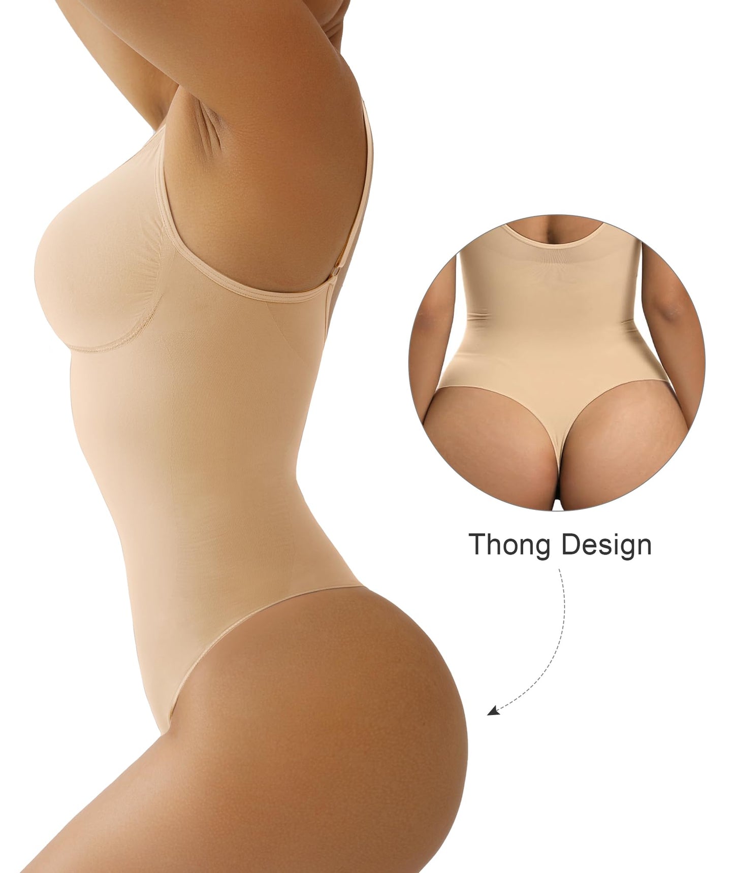 SHAPERX Shapewear Damen Bauchweg Bodysuit Formender Body Shaper Sculpting Tanga mit Verstellbarer Schultergurt