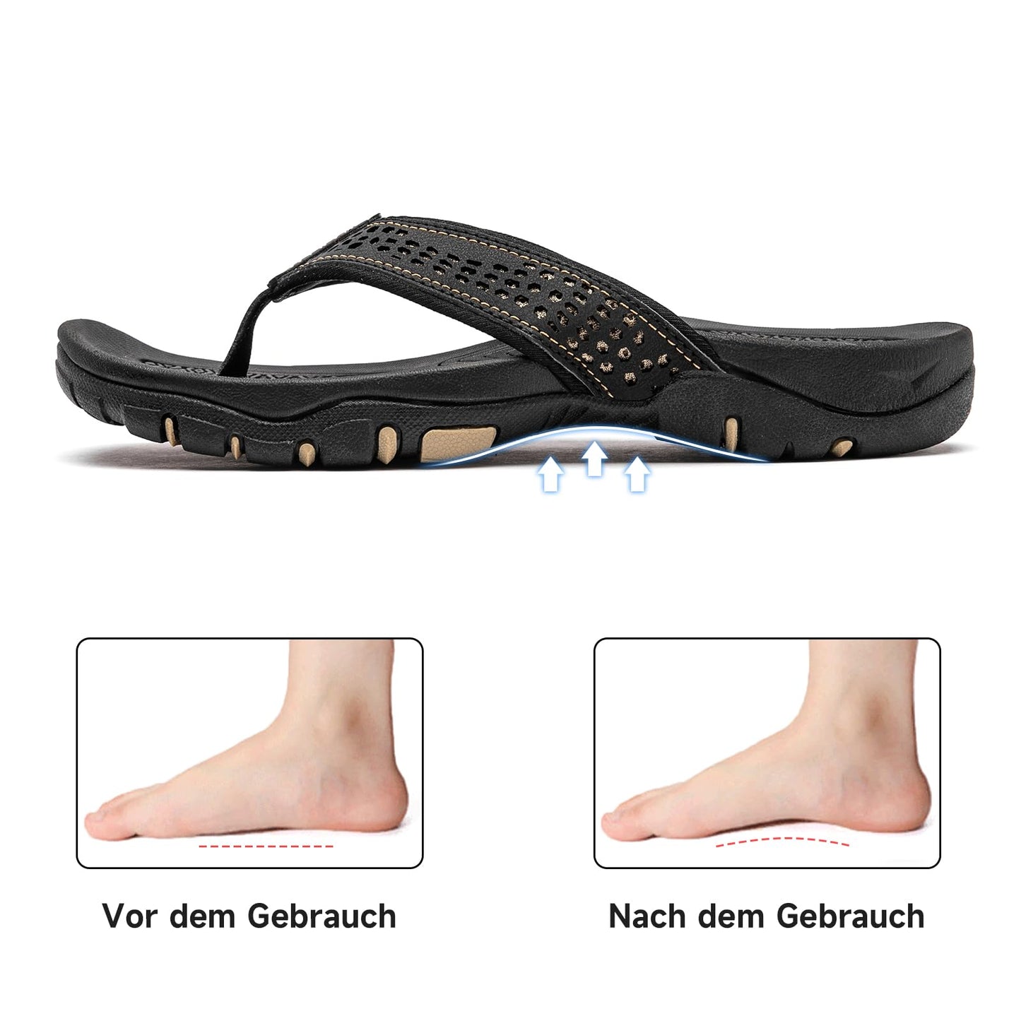 HOBIBEAR Herren Flip Flops Zehentrenner Arch Support Outdoor Sandalen Sommer Beach Surfen Sommerschuhe Rutschfest Hausschuhe Pantoletten
