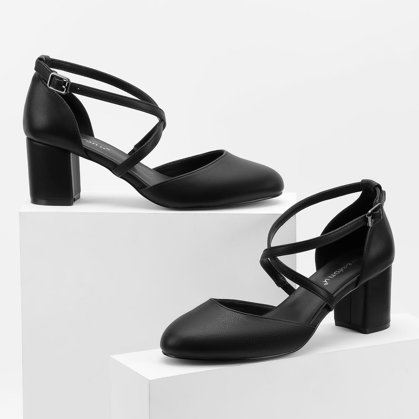 Greatonu Damen Pumps Riemchenpumps Spangenpumps Sandale mit Kreuz Knöchelriemen Blockabsatz Geschlossener Spitze Glitzer Pumps - Perfekt für Hochzeiten und Partys