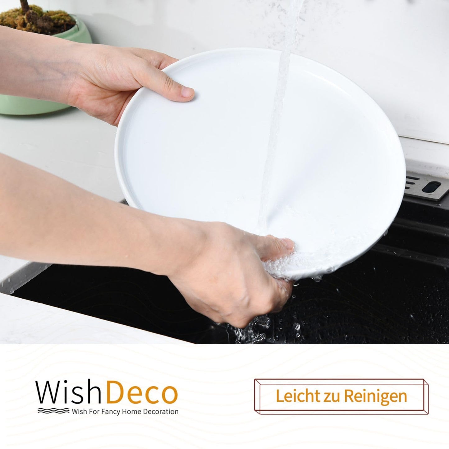 WishDeco Dessertteller 6er Set, Weiße Kuchenteller Φ18cm, Speiseteller Porzellan, Frühstücksteller Weiß mit erhöhtem Rand, Kleine Servierteller für Salat, Pasta, Brot, Vorspeisen