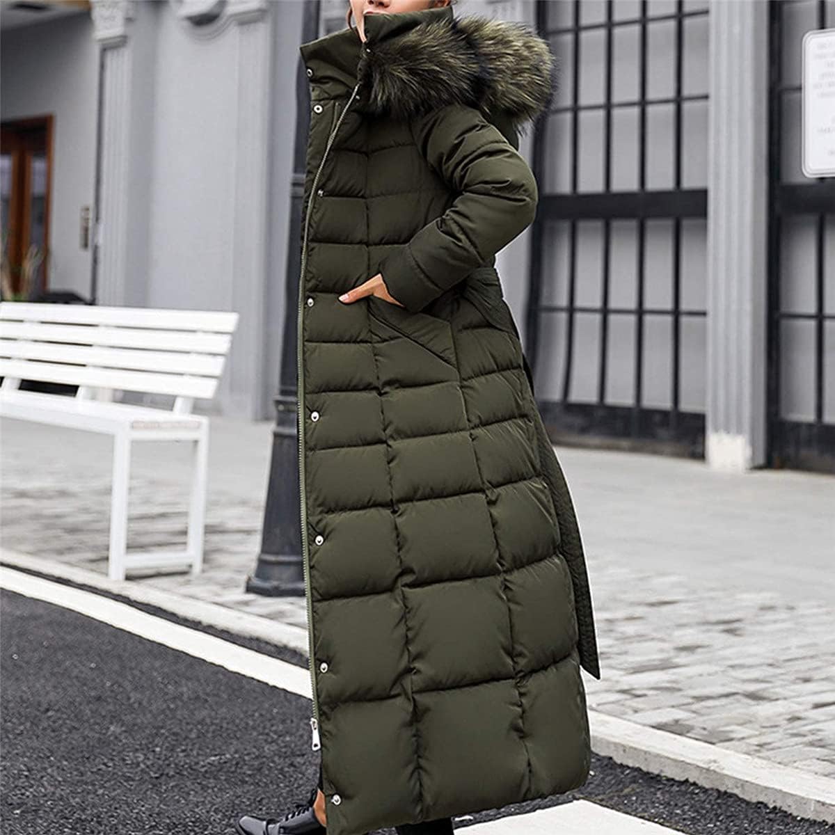 Onsoyours Women's Winter Jacket, Long Down Jacket, Quilted Jacket, Winter Coat, Parka Jacket, Outerwear, Women's Winter Warm Down Coat with Fur Collar