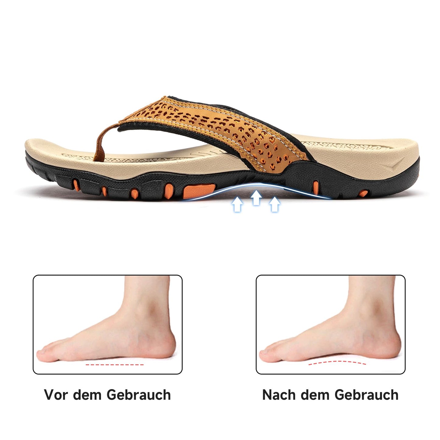 HOBIBEAR Herren Flip Flops Zehentrenner Arch Support Outdoor Sandalen Sommer Beach Surfen Sommerschuhe Rutschfest Hausschuhe Pantoletten