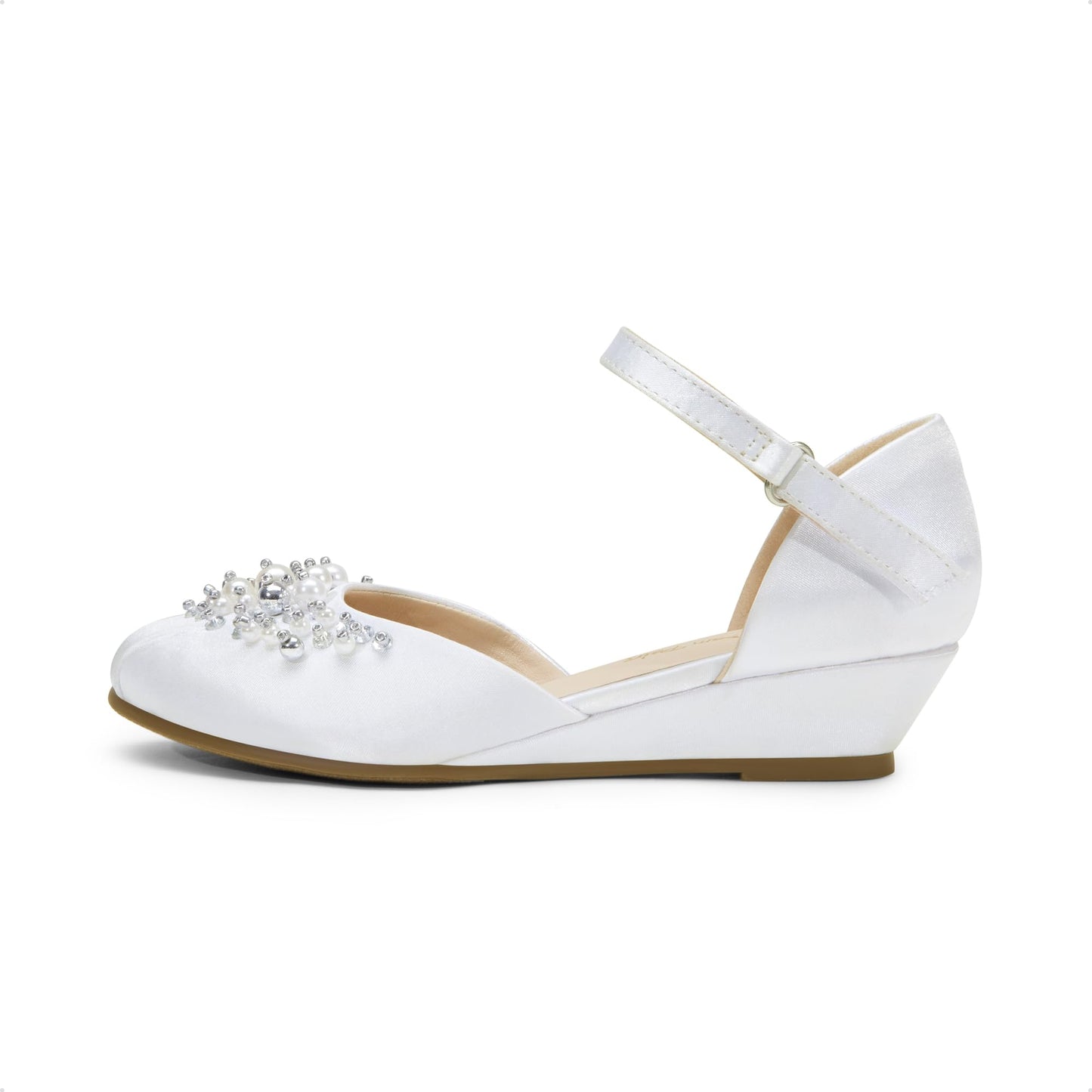 DREAM PAIRS Mädchen Prinzessin Schuhe Schulschuhe Flache Schuhe Kleiderschuhe Absätze niedrige Keilpumps mit Perlen und Strasssteinen