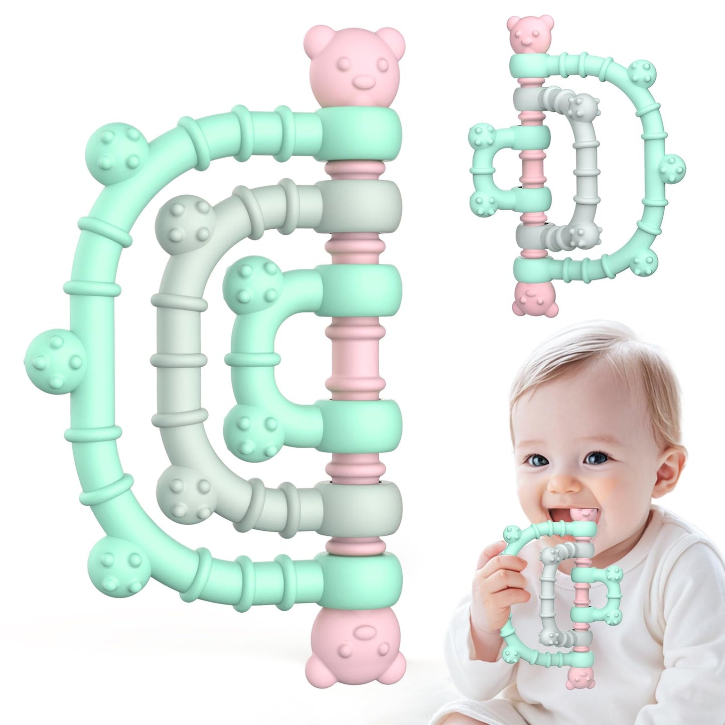 Zahnen Beißringe Spielzeug für Babys 0-6-12 Monate Geschenke, Fernbedienung Baby Zahnungshilfe für 3 6 9 Monate Kleinkind Autismus, Lebensmittelqualität Silikon Badespielzeug, Schwarz