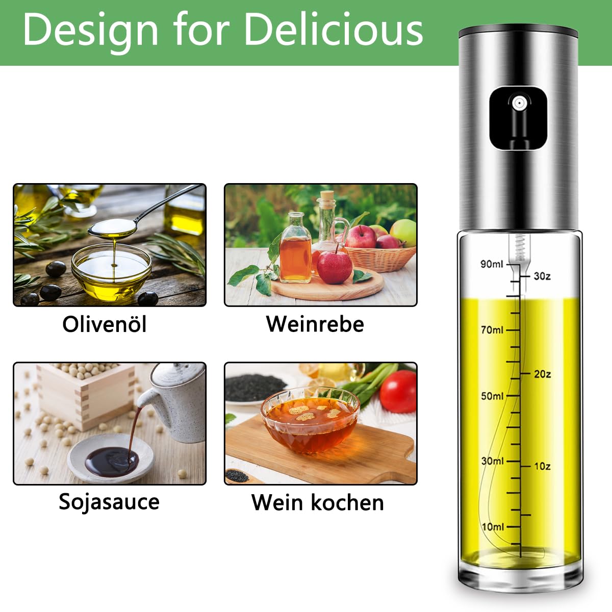 BETA NOBLE〖Verstärkte〗Ölsprüher zum Kochen, Öl Sprühflasche, Ölspray zum Kochen, Olivenölsprüher für Salat, Grillen, Backen in der Küche( Zweierpack 2)