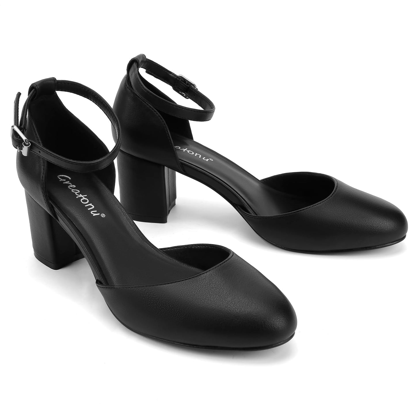 Greatonu Damen Pumps Riemchenpumps Spangenpumps Sandale mit Kreuz Knöchelriemen Blockabsatz Geschlossener Spitze Glitzer Pumps - Perfekt für Hochzeiten und Partys