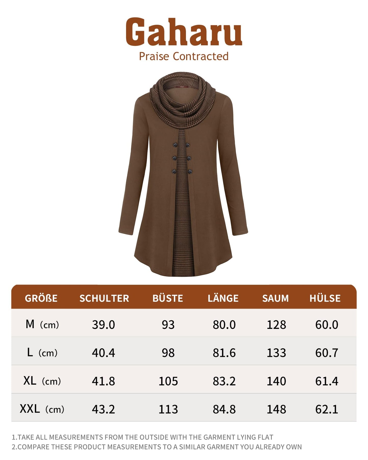Gaharu Damen Tunika Langarm Elegant Pullover Lang Sweatshirt Schalkragen Patchwork Pulli