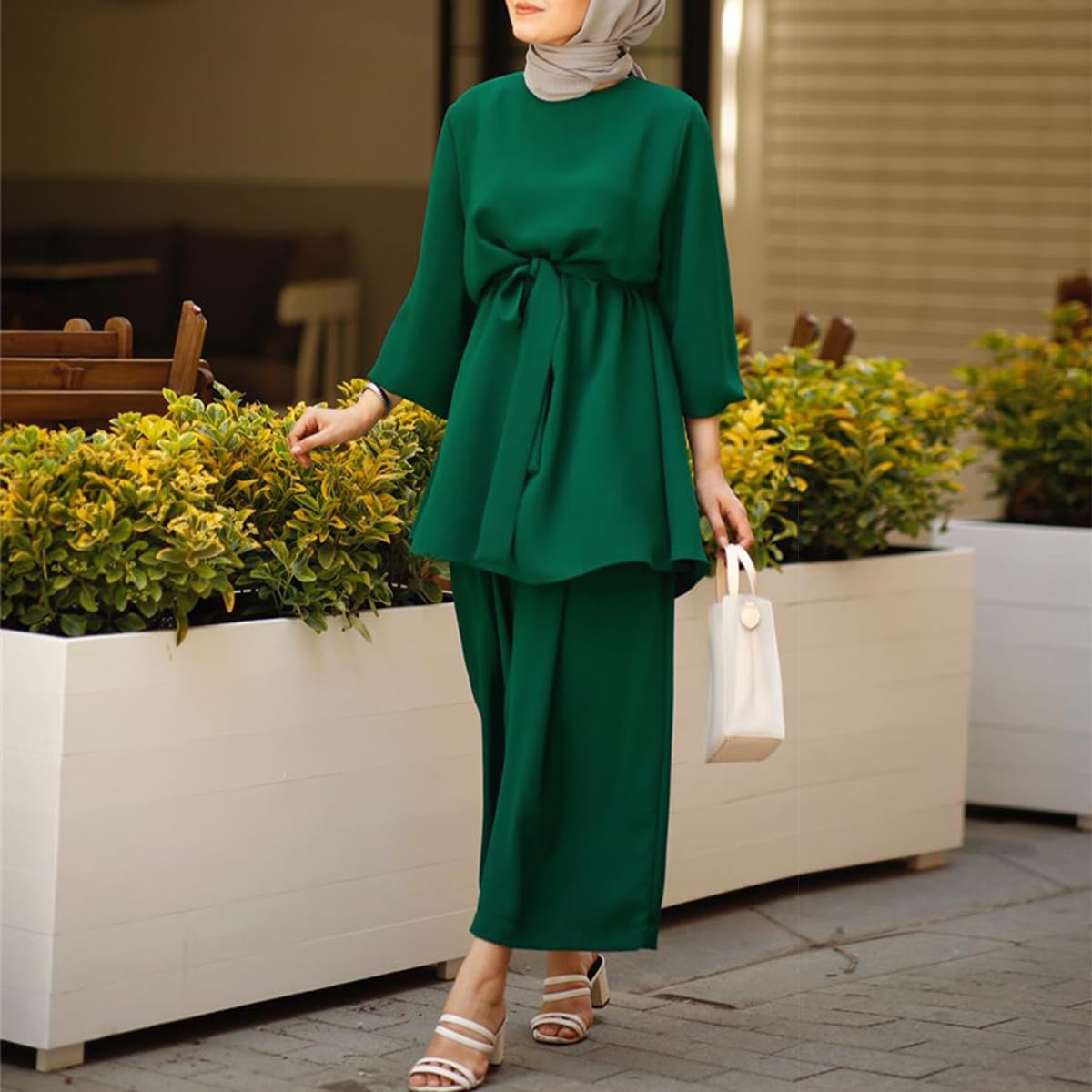 Gebetskleidung Muslim Damen Langarm Top + Lang Hose 2 Teiler Ramadan Outfit