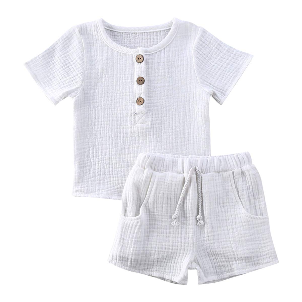 Geagodelia Babykleidung Set Baby Jungen Mädchen Kleidung Outfit T-Shirt Top + Hose Shorts Neugeborene Weiche Einfarbige Babyset T-47740