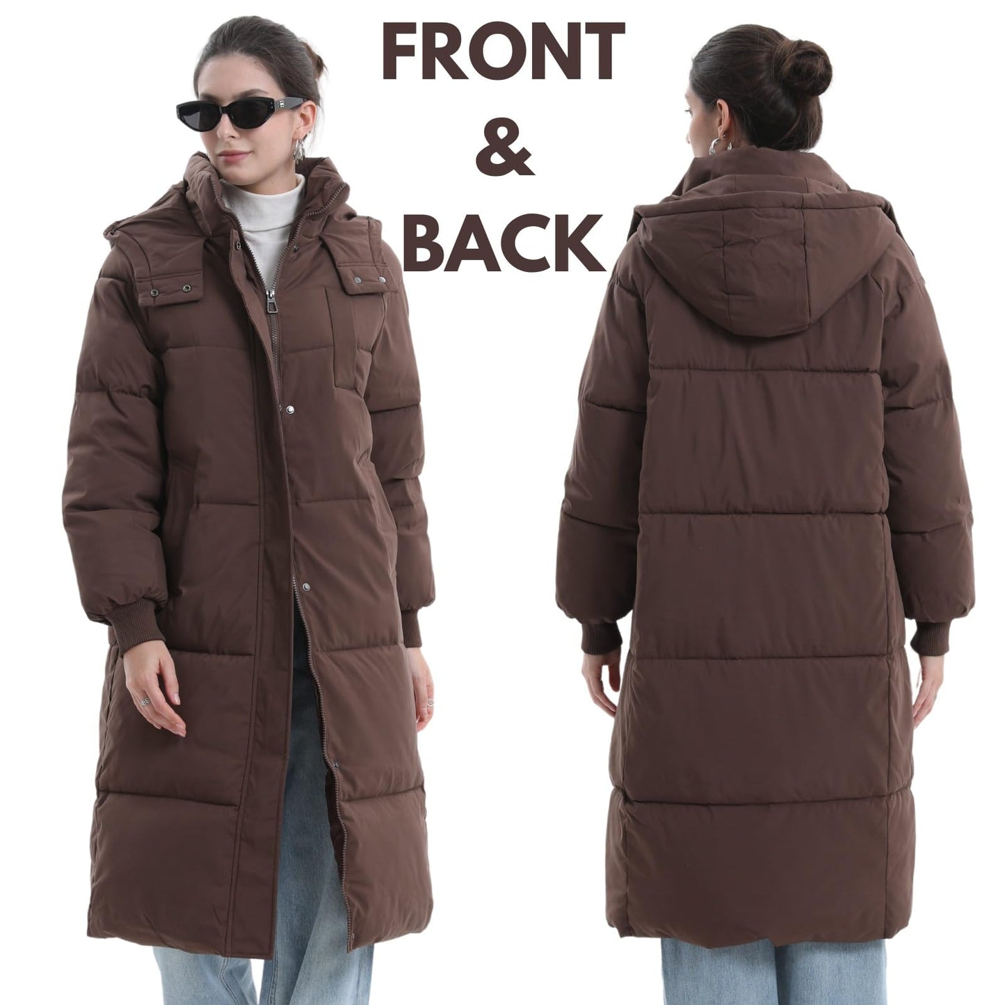 PUFFIT Women's Winter Coat with Hood Warm Waterproof Long Jacket Quilted Coat Female