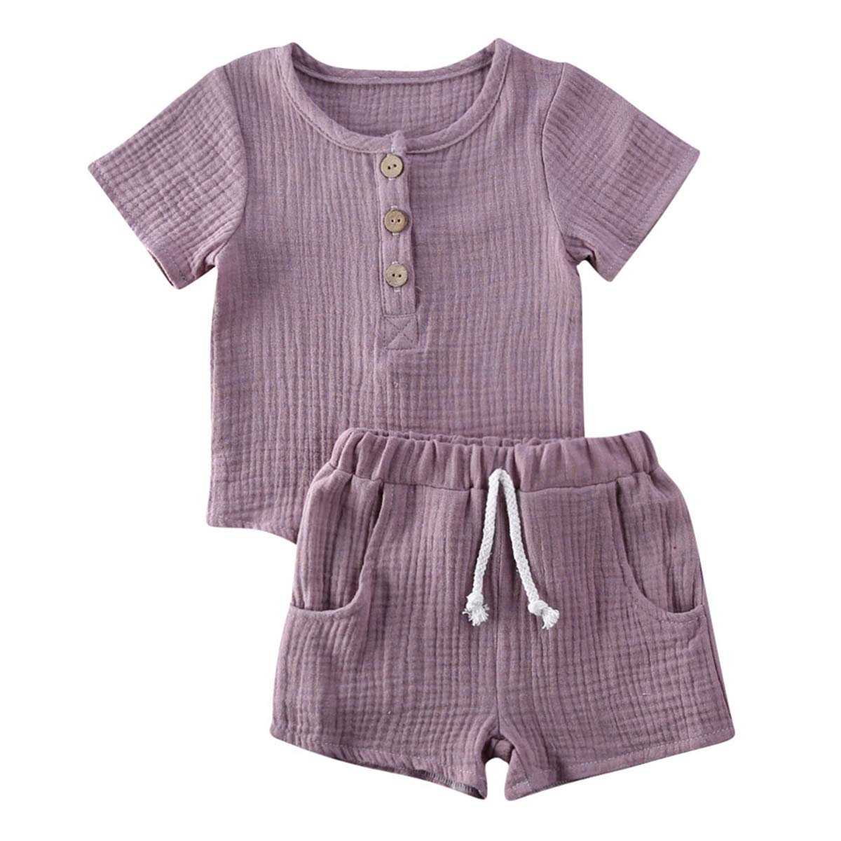 Geagodelia Babykleidung Set Baby Jungen Mädchen Kleidung Outfit T-Shirt Top + Hose Shorts Neugeborene Weiche Einfarbige Babyset T-47740