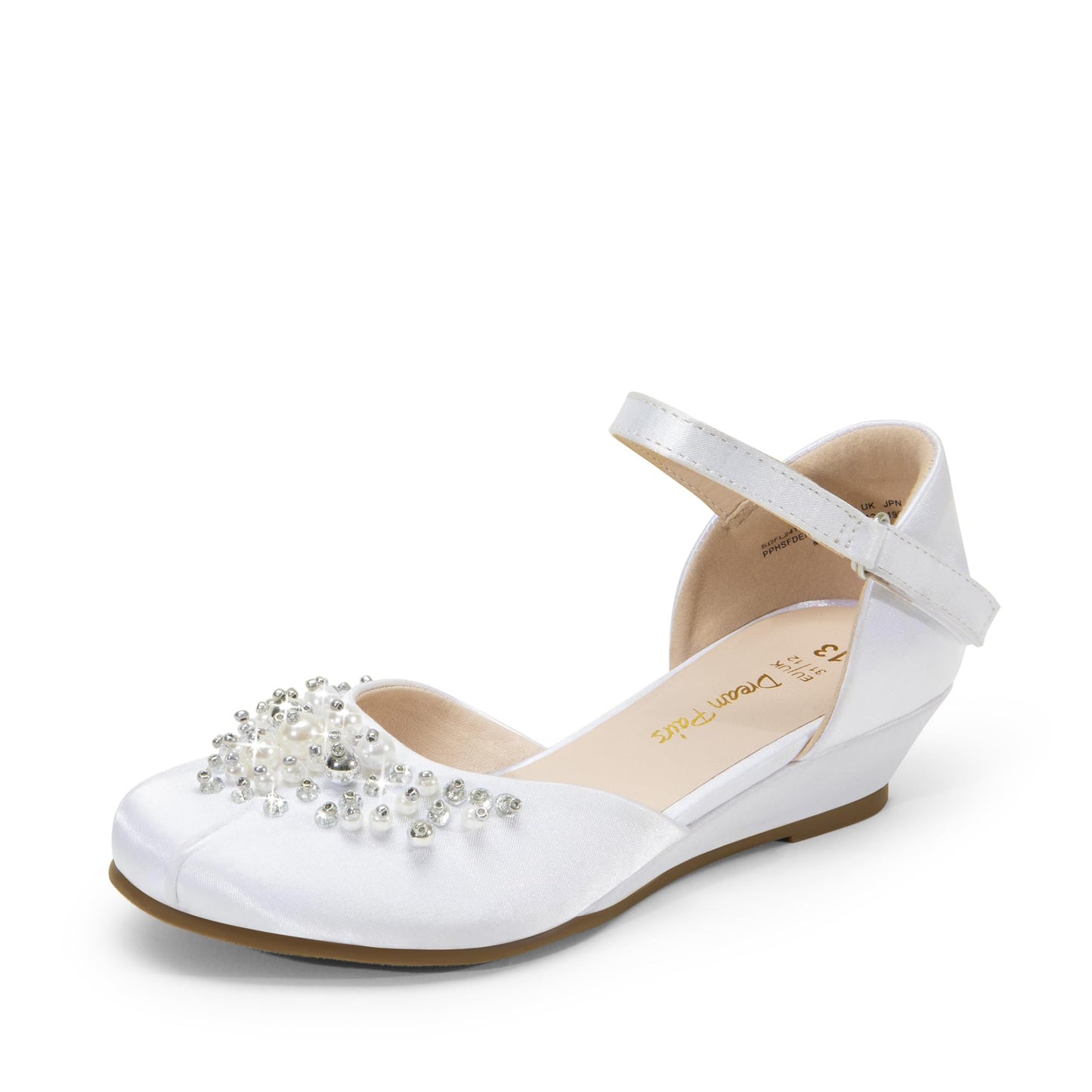 DREAM PAIRS Mädchen Prinzessin Schuhe Schulschuhe Flache Schuhe Kleiderschuhe Absätze niedrige Keilpumps mit Perlen und Strasssteinen