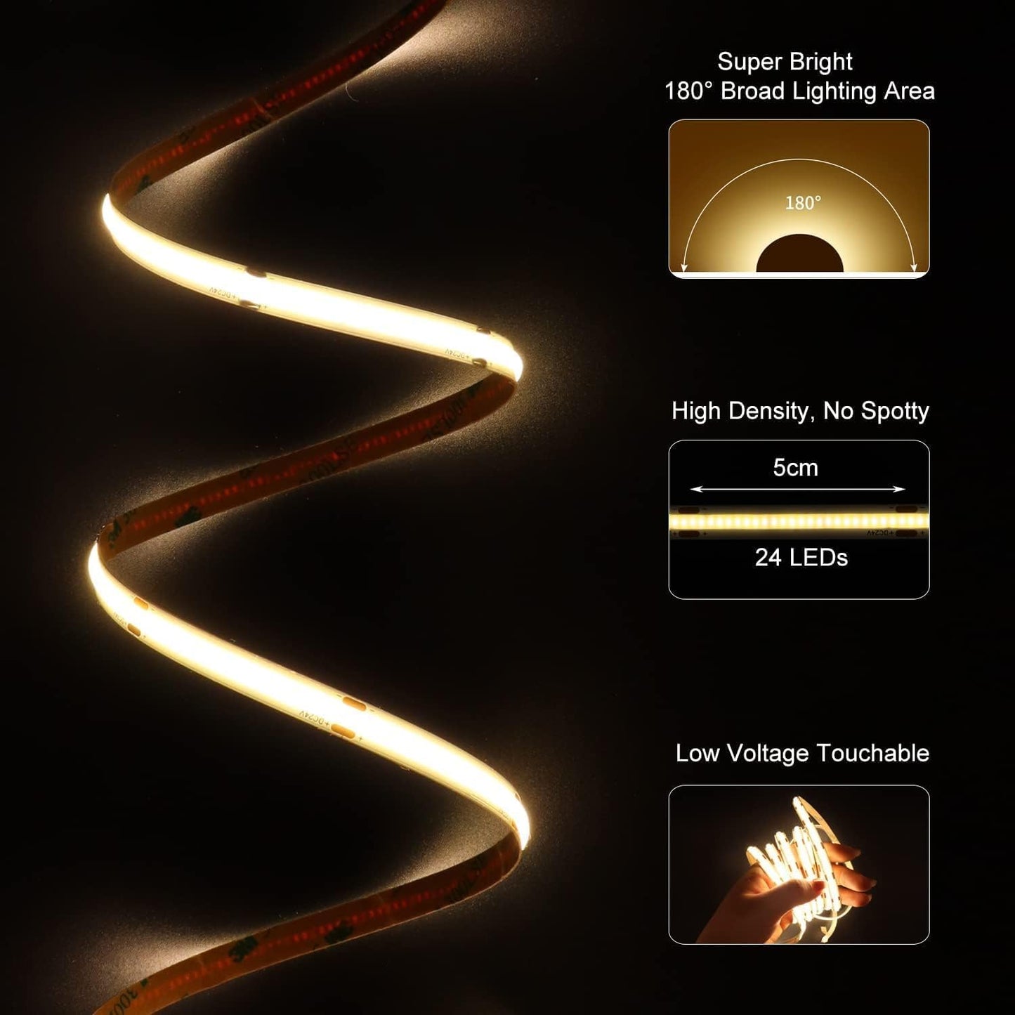 BUNACET COB RGB LED Strip 6M 24V Dimmbar, LED Streifen 3456 LEDs, Leiste Band Stripes Lichtband mit Netzteil RF Fernbedienung & APP Bluetooth für Küche Schlafzimmer Deko