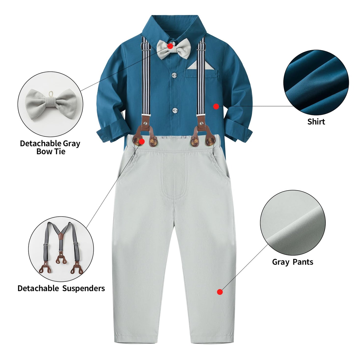 Volunboy Baby Jungen Anzug Set Bekleidung Hemd mit Fliege + Hosenträger Hosen Strampler Anzug
