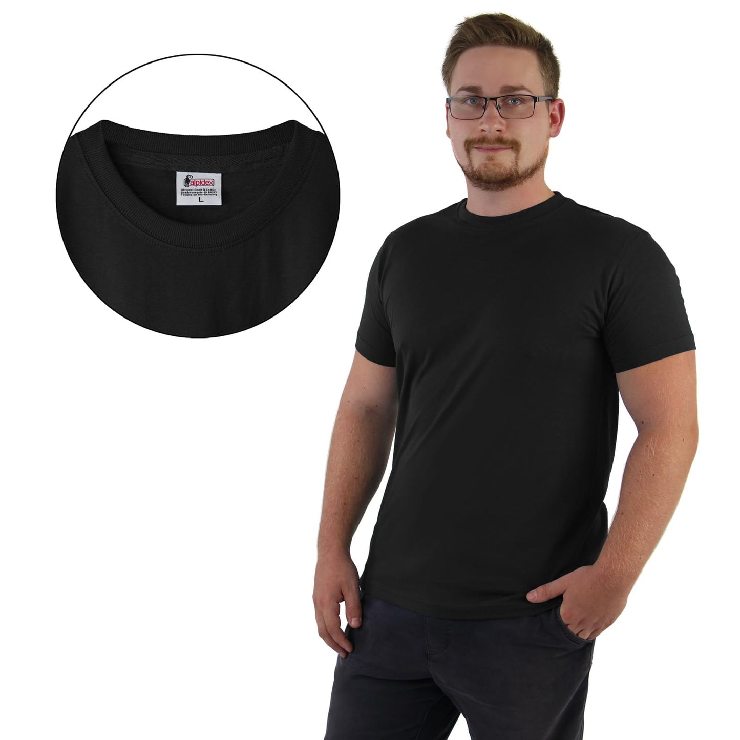 ALPIDEX Herren T-Shirts 5er Set Rundhals einfarbig S M L XL XXL 3XL 4XL 5XL