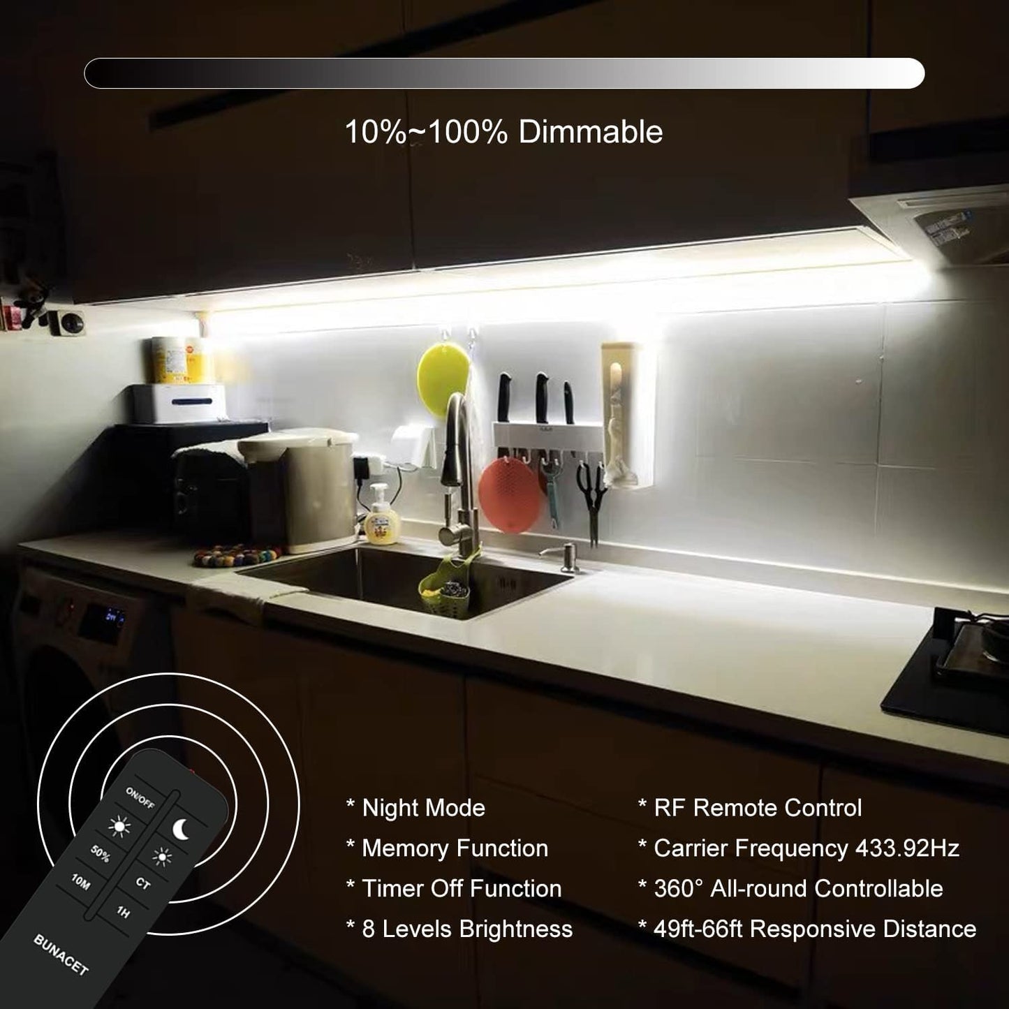 BUNACET COB RGB LED Strip 6M 24V Dimmbar, LED Streifen 3456 LEDs, Leiste Band Stripes Lichtband mit Netzteil RF Fernbedienung & APP Bluetooth für Küche Schlafzimmer Deko